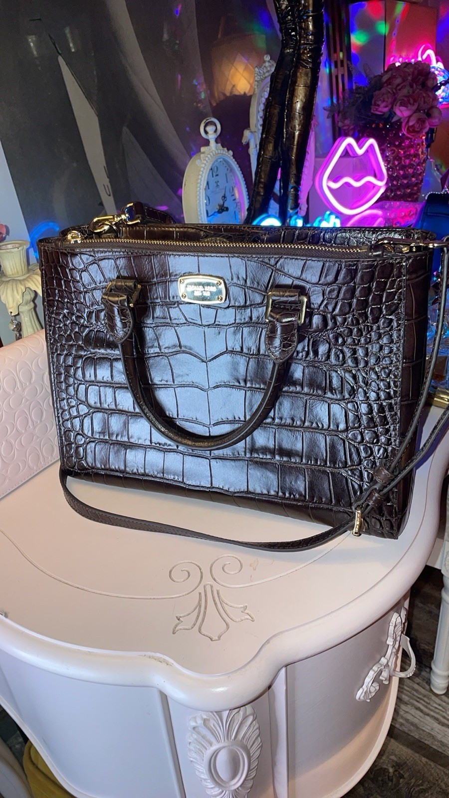 Michael Kors Dark Chocolate Kellen Top Double Zip Satchel