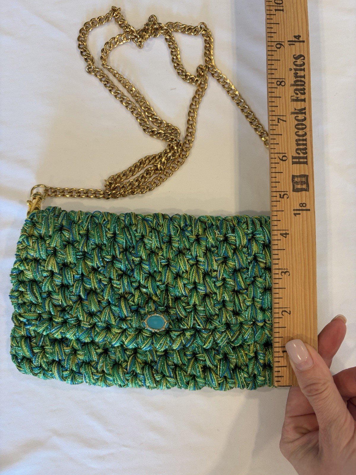 Anton Boks & Baum Paris small crocheted clutch – metallic green and gold
