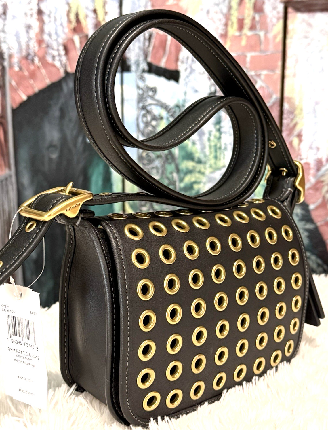 NWT Coach Originals Grommets Patricia Legacy 19 Bag CY925 In BLACK Leather Brass