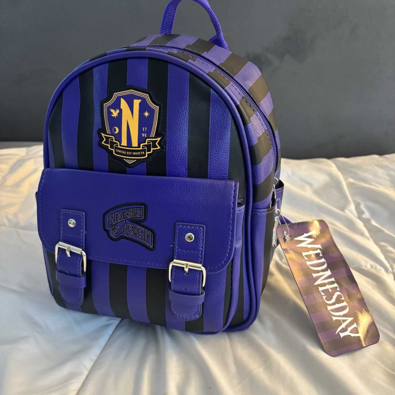 Innovations Wednesday Addams Nevermore Academy Striped Mini Backpack NEW Purple