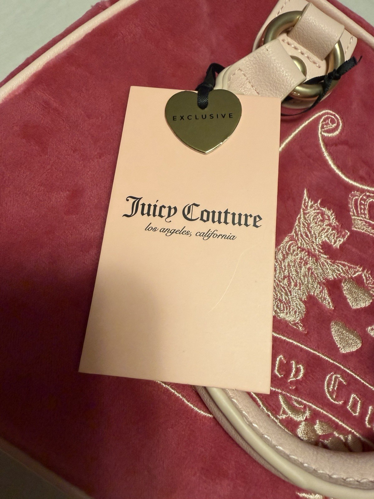 Juicy Couture Raseberry tart Satchel Quilted Logo Zip Strap Charm Pouch