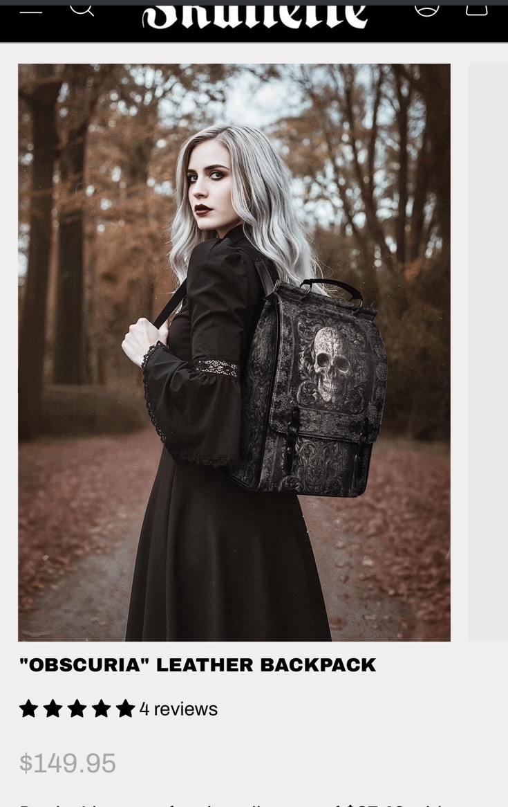 Skullette Leather Backpack in “Obscuria”. Brand New Never Used Goth/Emo/Punk Bag