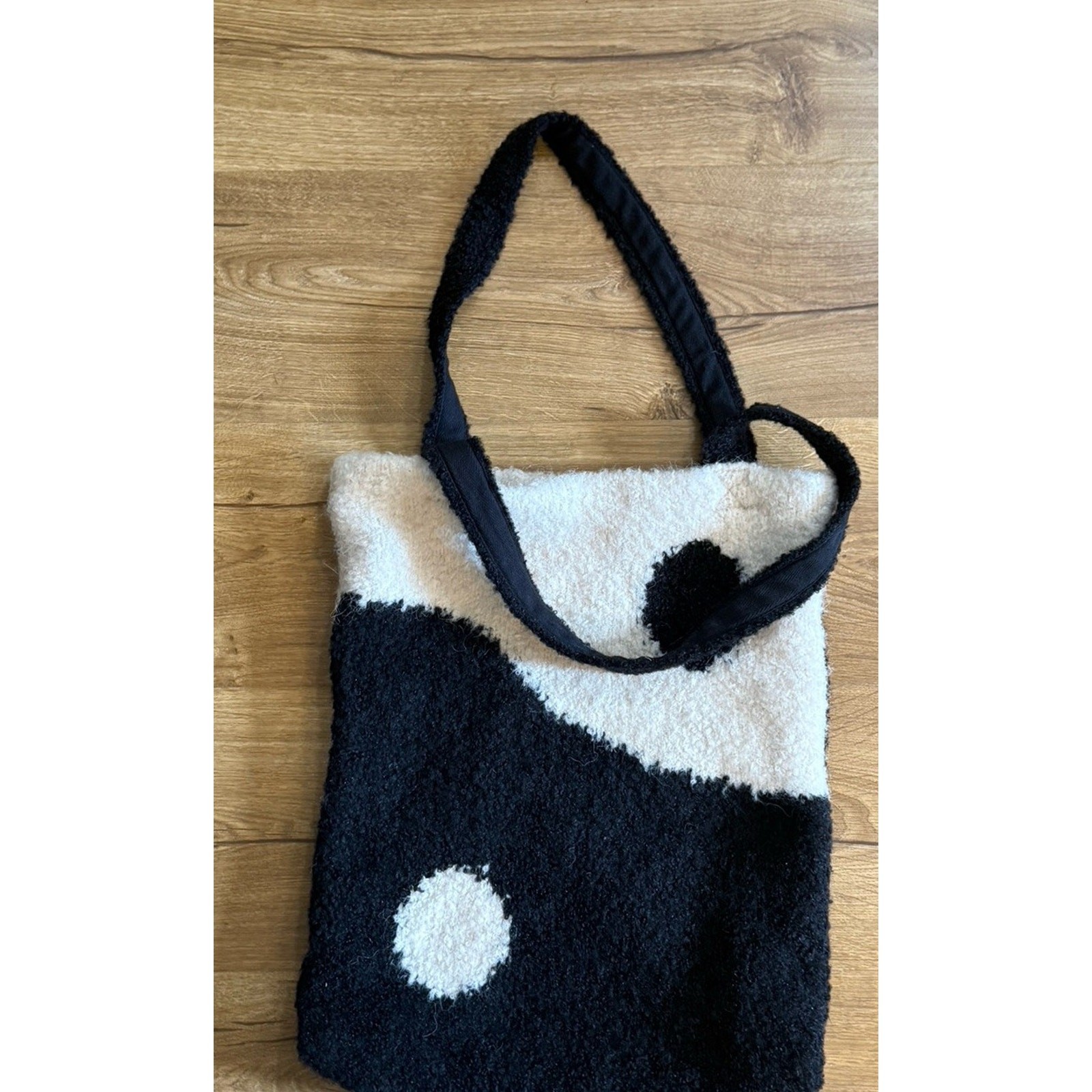 Free People Yin Yang Black and cream Soft Sweater Tote Bag Purse 16×13”