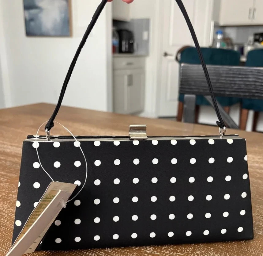DESIGNER LA REGALE POLKA DOT EVENING CLUTCH PURSE 9X4.5X2 INCHES