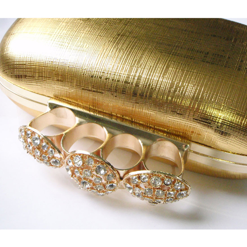 Metal Frame Flip Lock Closure Rhinstone Studded Fashion Clutch 1164 Gold