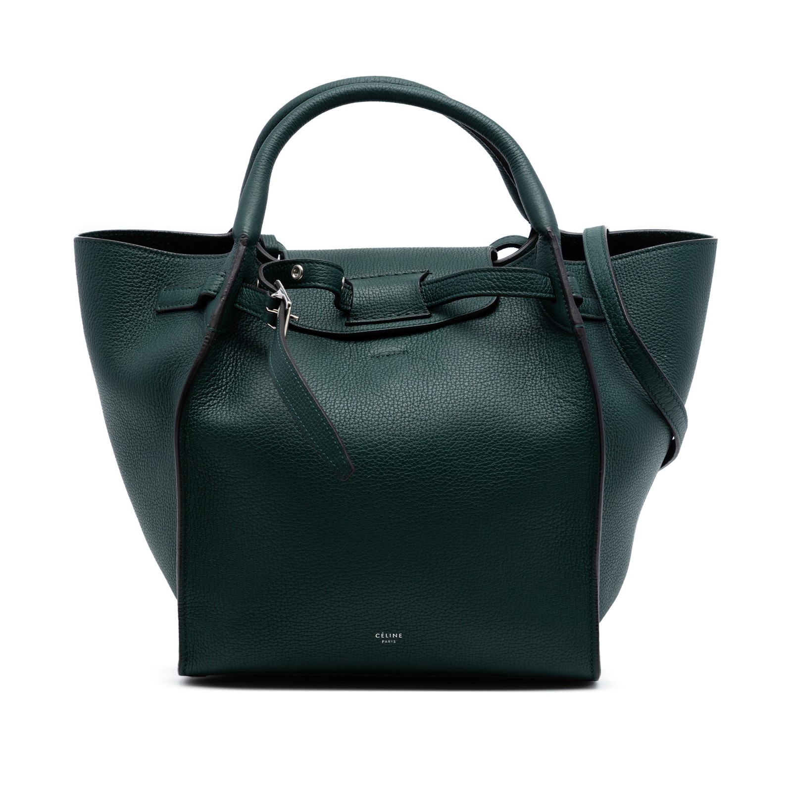 Celine Small Grained Calfskin Big Bag Pre-Loved Dark Green