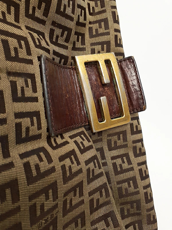 Fendi Mamma Bucket Zucca 8BR001 Jacquard Beige / Brown Shoulder Bag #TB3448
