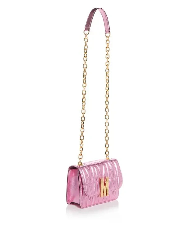 SS23 MOSCHINO Couture Jeremy Scott “M” Pink Purse Quilted Leather Shoulder Bag
