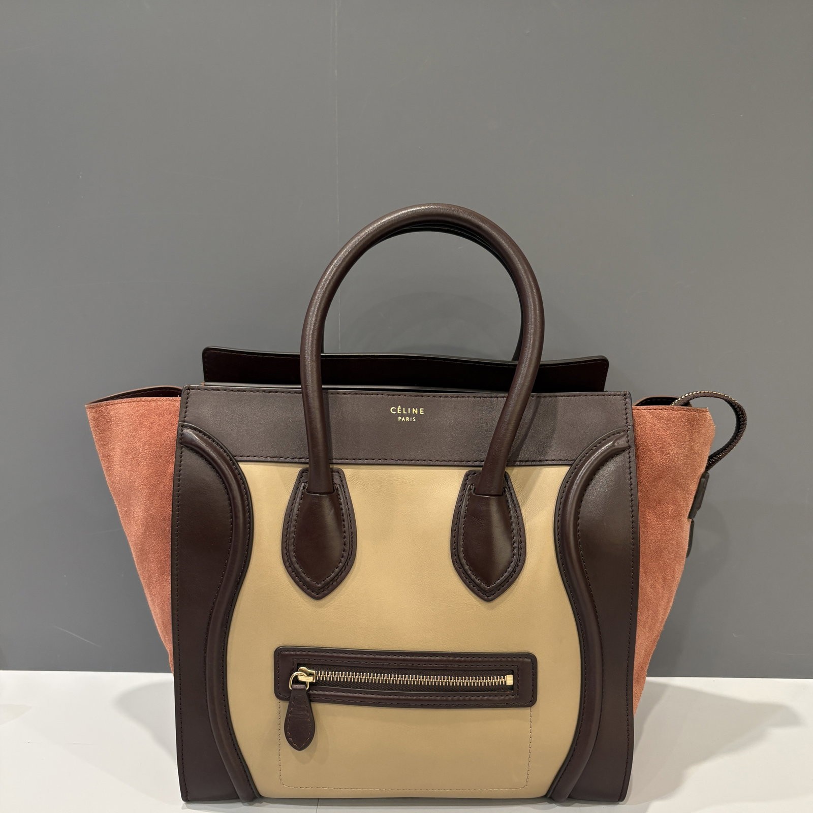 Celine Mini Luggage Grey Burgundy Doblis Suede Calfskin Suede (oy022426a1)