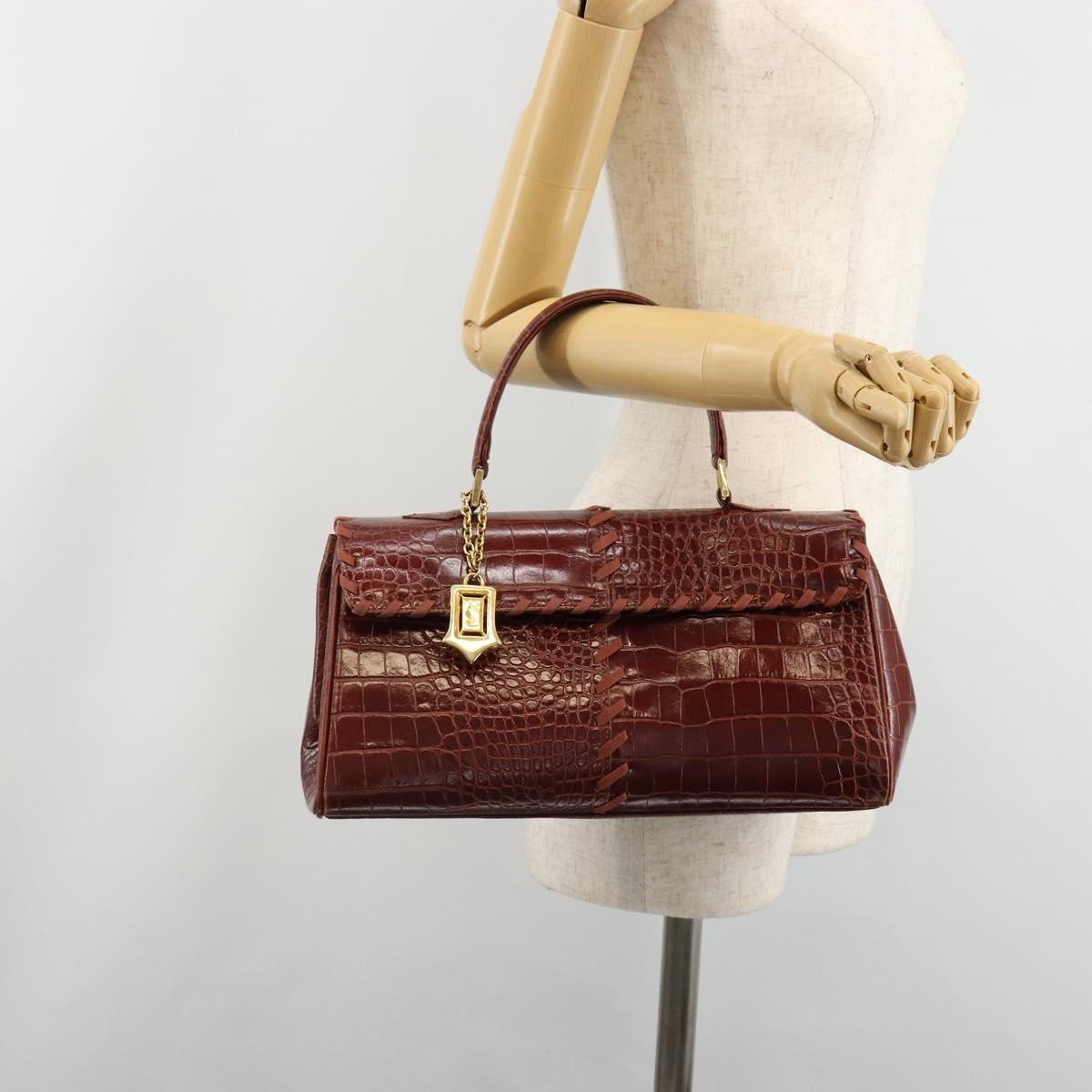 SAINT LAURENT Hand Bag Embossed leather Brown Gold Auth 185996A