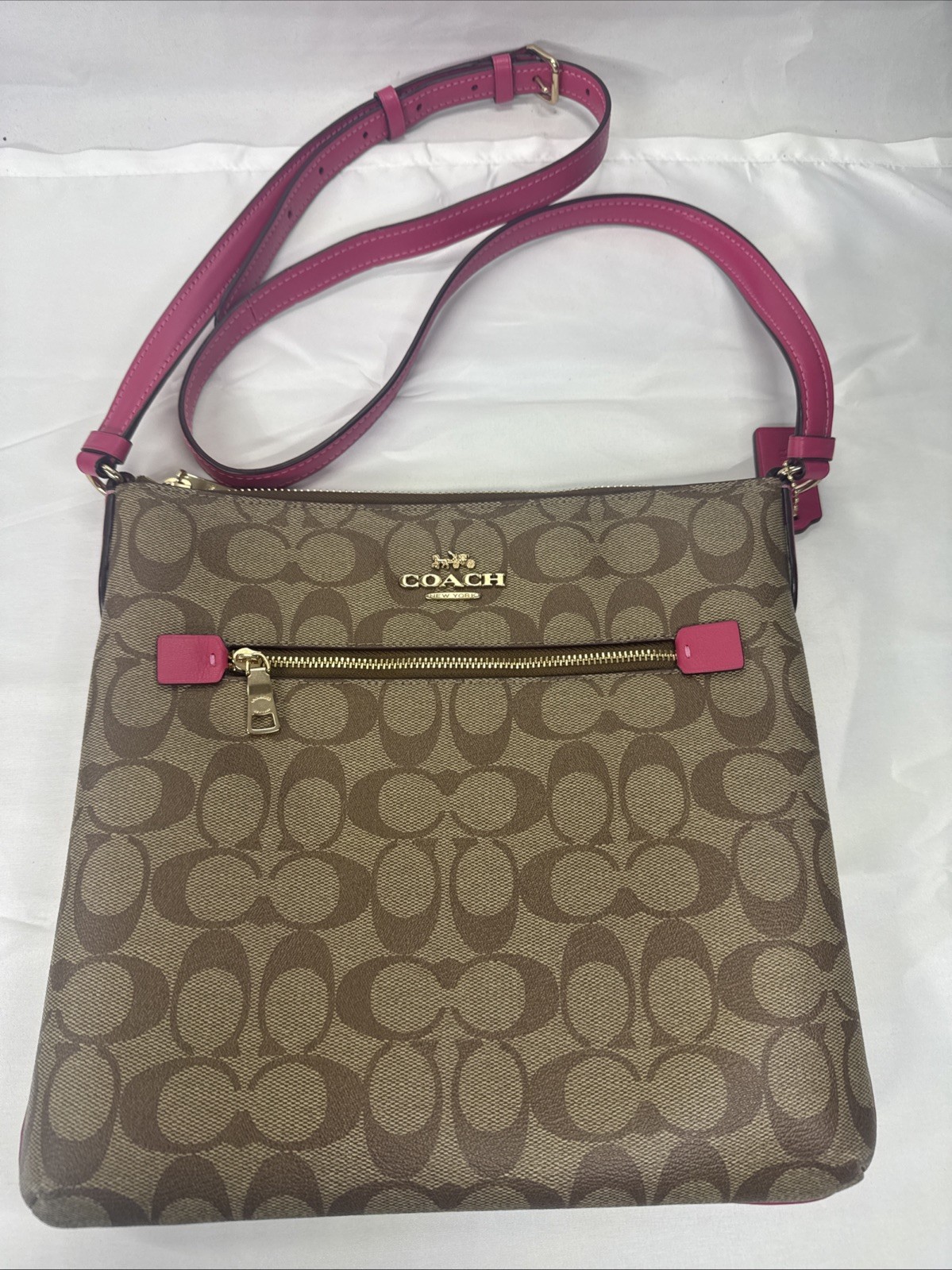 Coach Purse No L2178-c1554 Leather/canvas Hot Pink And Brown NWOT