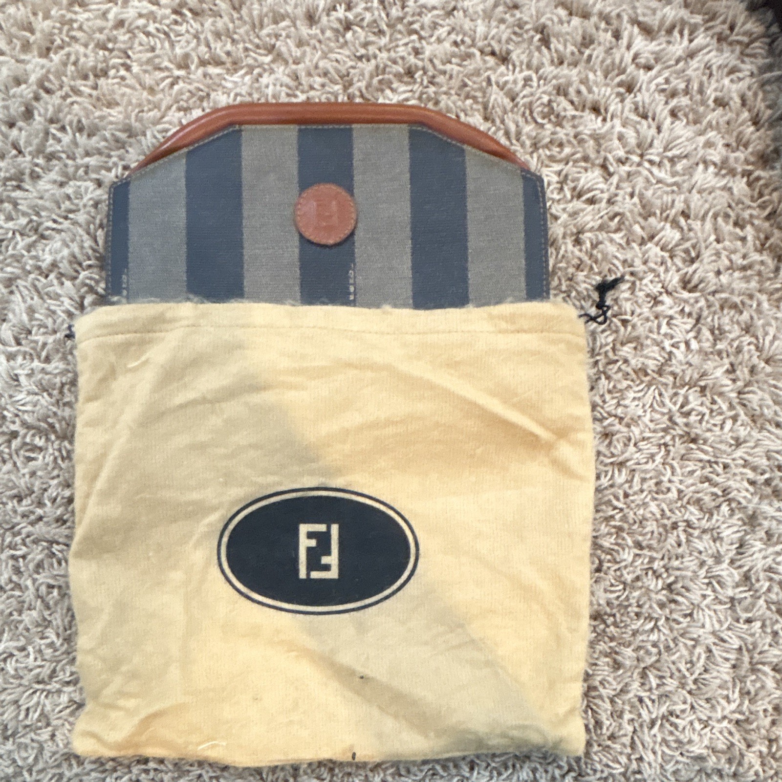Striped Fendi Clutch Bag Authentic Leather With Dust Bag