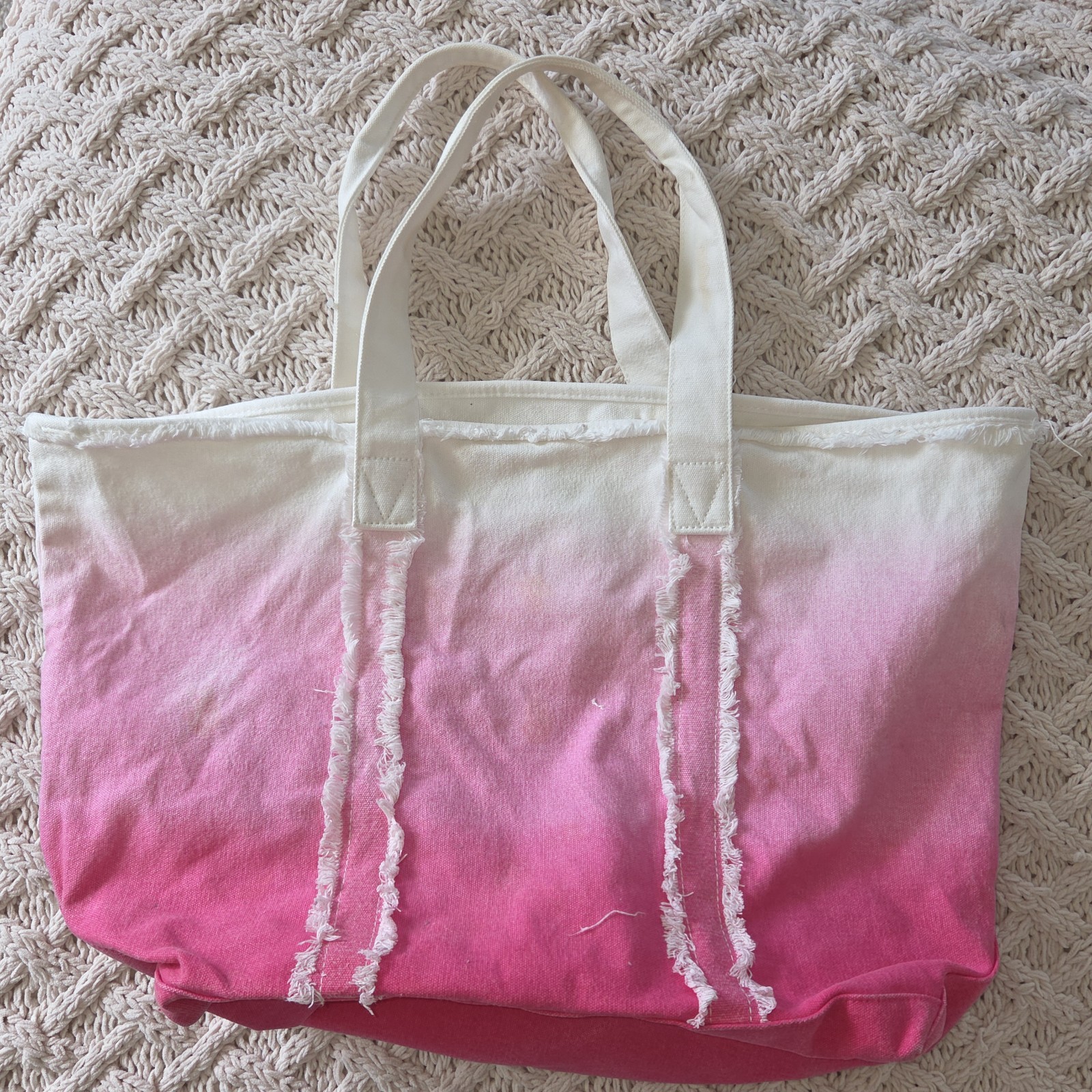 Victoria’s Secret Pink And Off-White Ombre Canvas Tote Bag Beach Weekend Travel