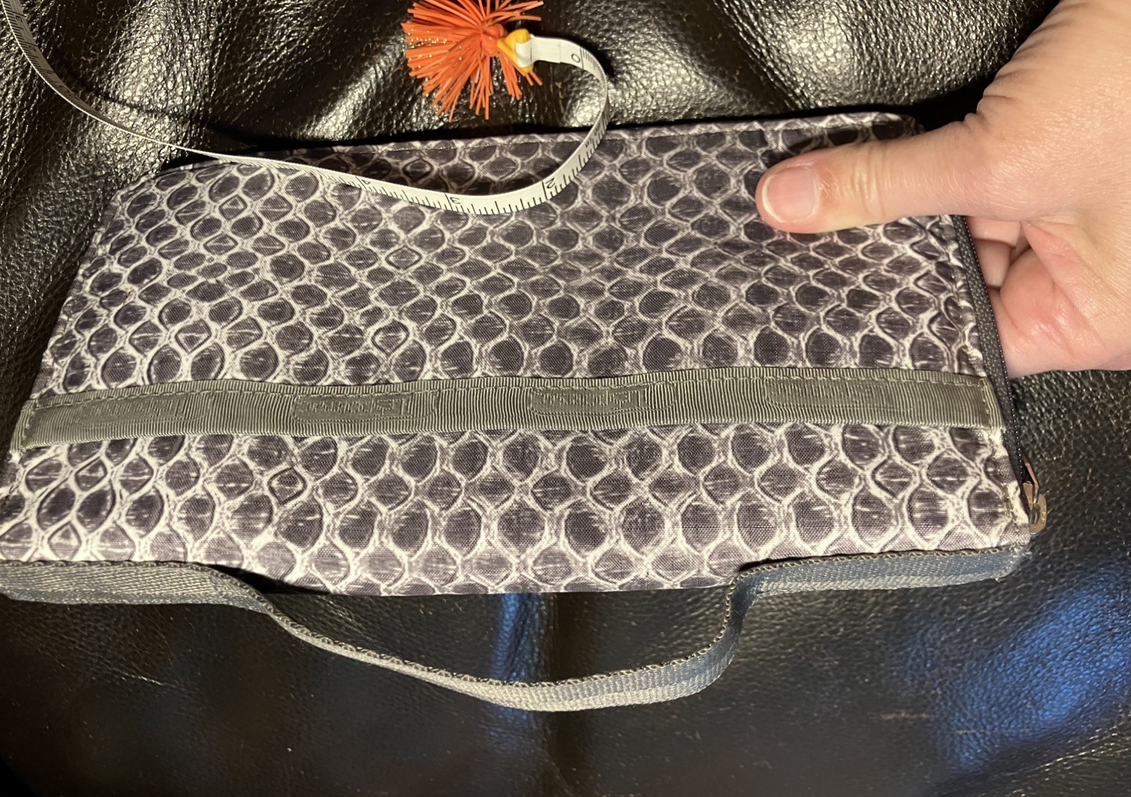 LeSportsac Grey Snake Pattern Hand Held Clutch Wallet 9.25 long X 5.25 in tall.
