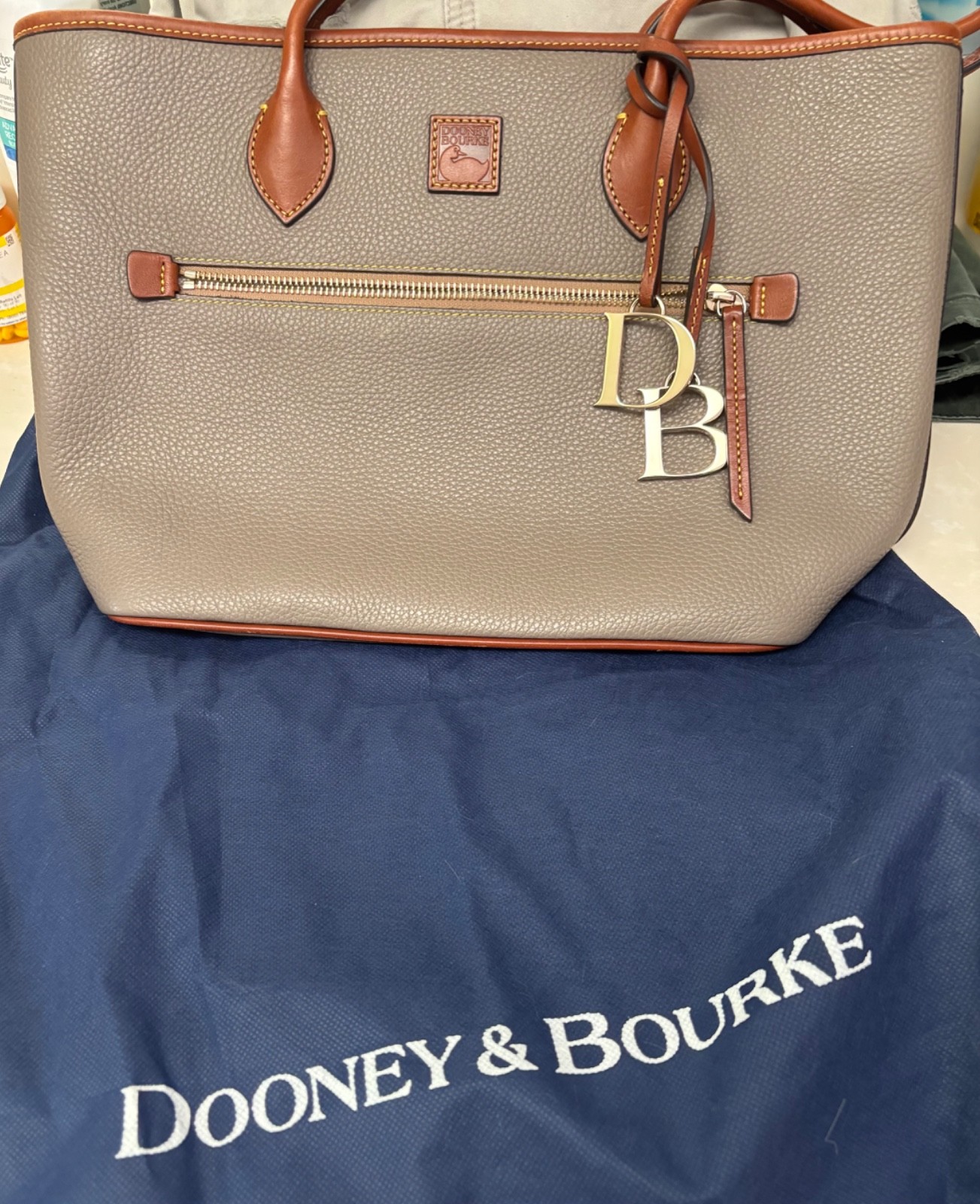 Dooney & Bourke Pebble Collection Leather Contrast Trim Tote Bag