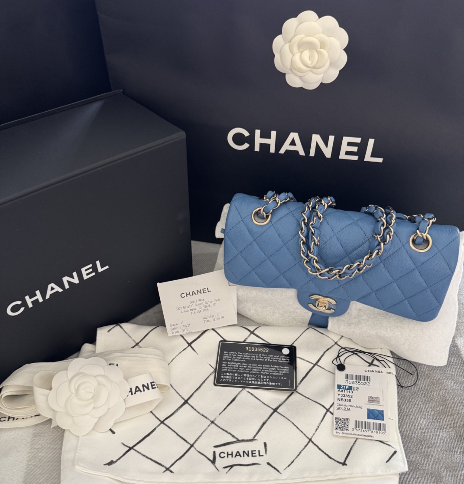 CHANEL Small Classic Blue Caviar Leather Double Flap Bag w/Gold Hardware