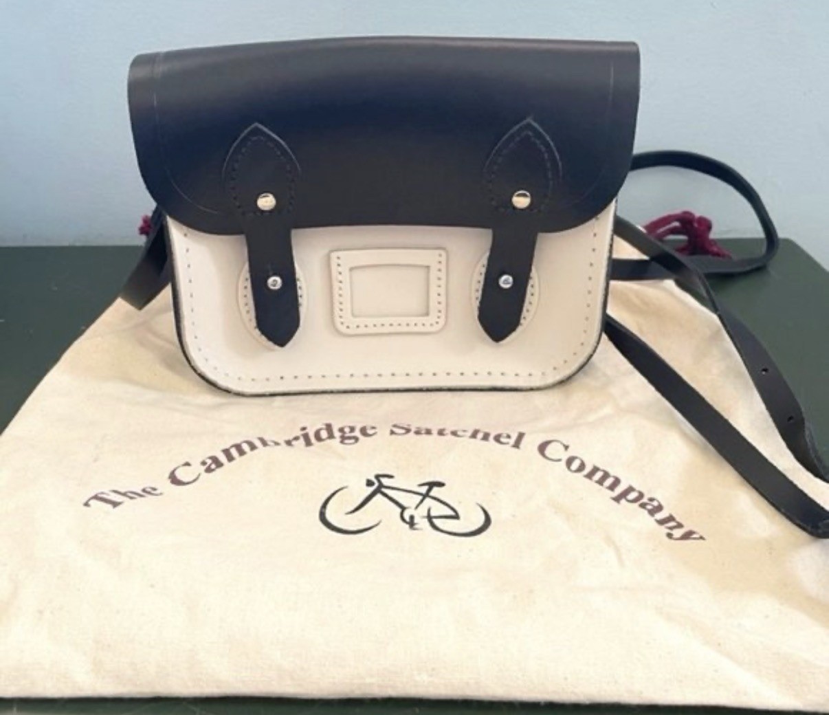 NEW Cambridge Satchel Company Tiny Satchel Crossbody Bag Ivory/Black Leather