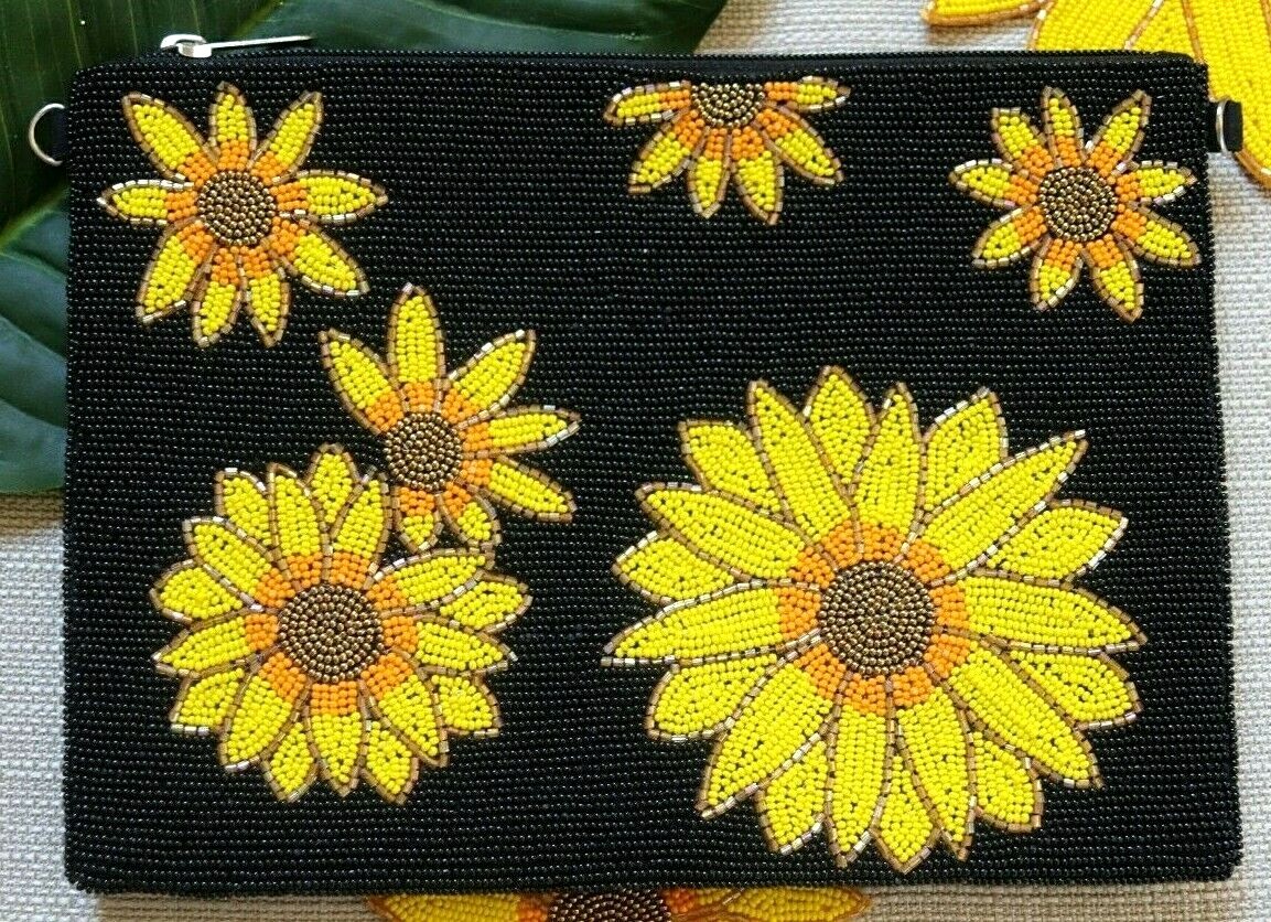Sunflower Beaded Handmade Pouch Bag ** No HANDLE**