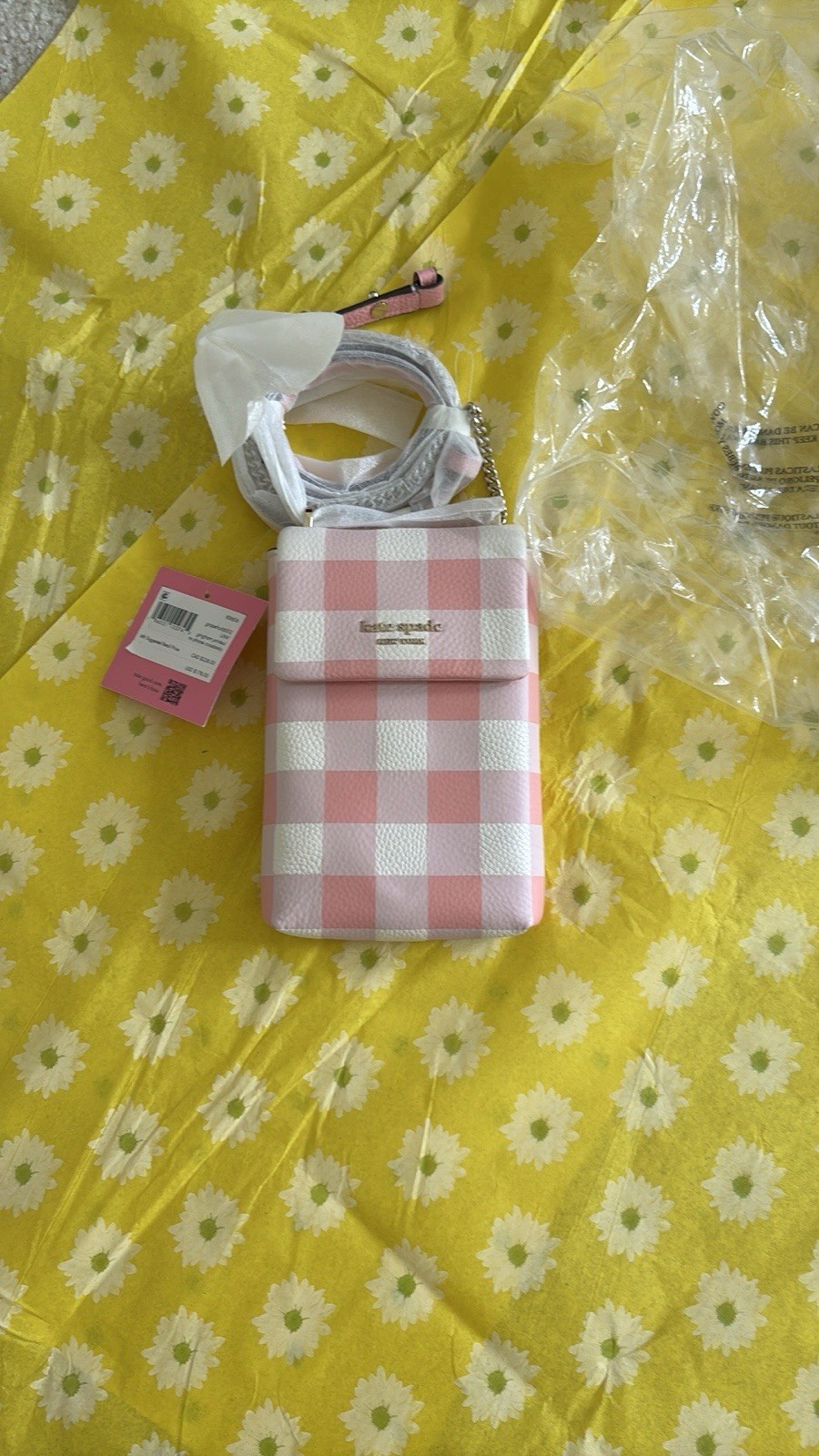 NWT Kate Spade Pink And White Gingham Crossbody