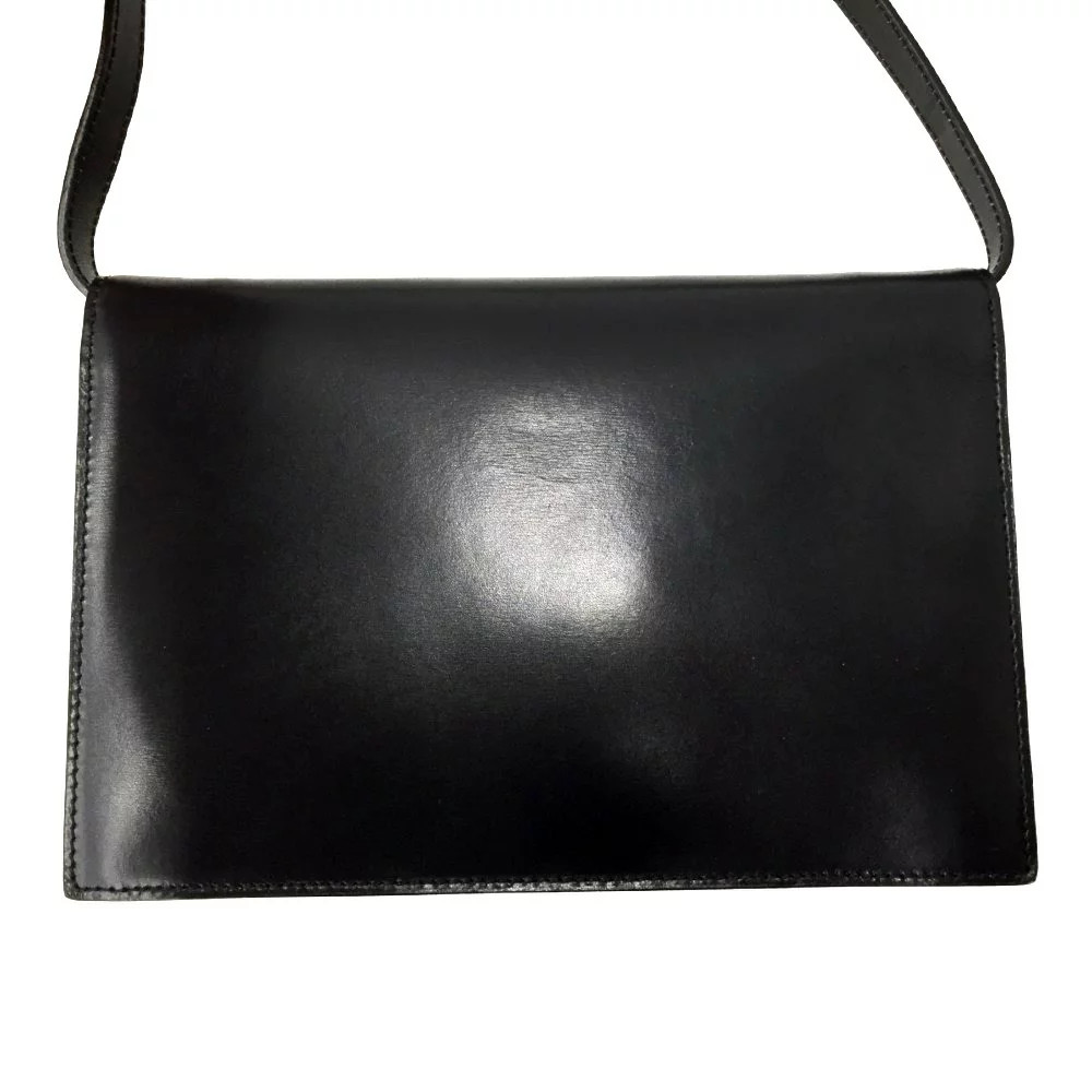CELINE Vintage Circle Logo Leather Shoulder Bag Black M13 Authentic