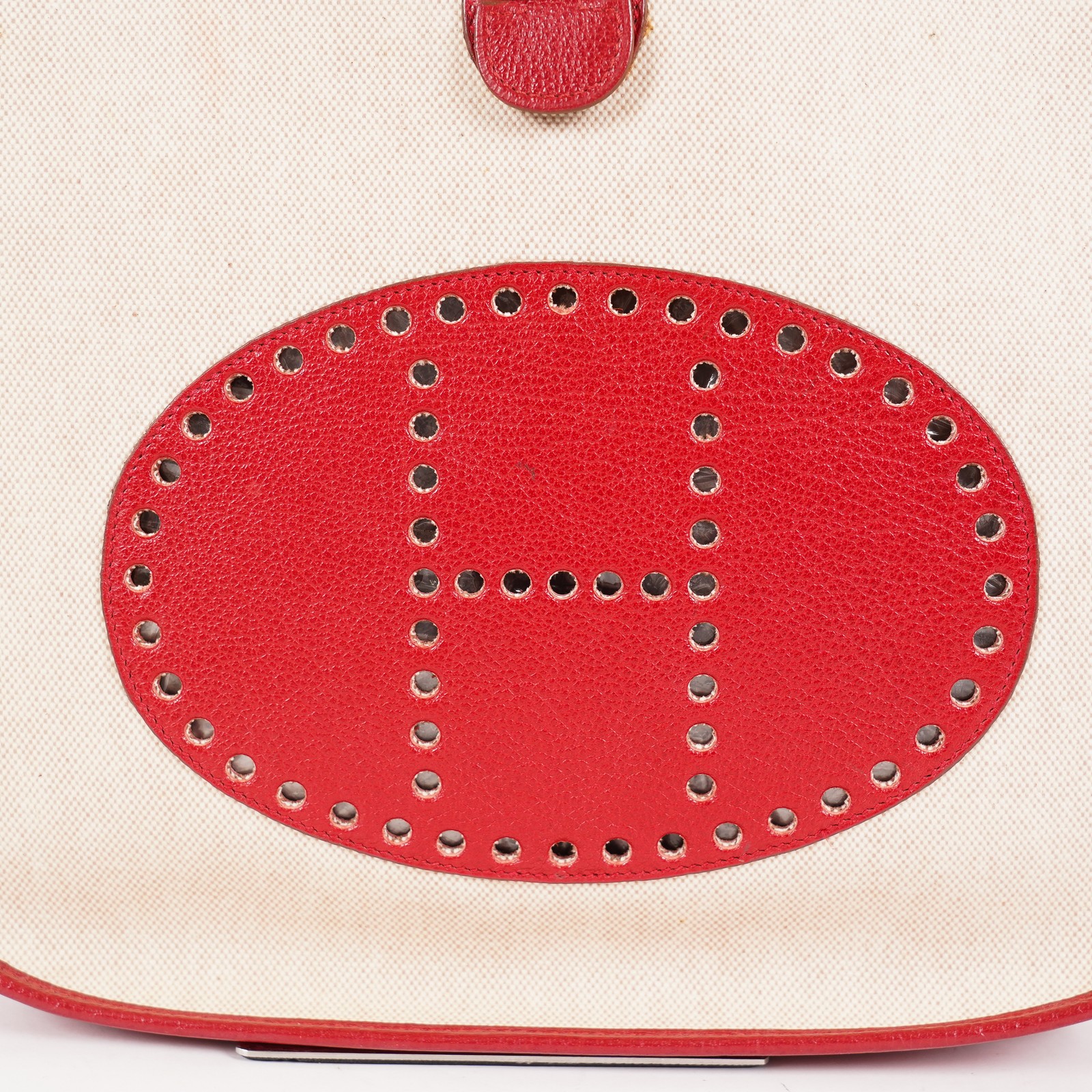 Hermes Rouge Red Taurillon Clemence Leather and Canvas Evelyne 06E0113310019