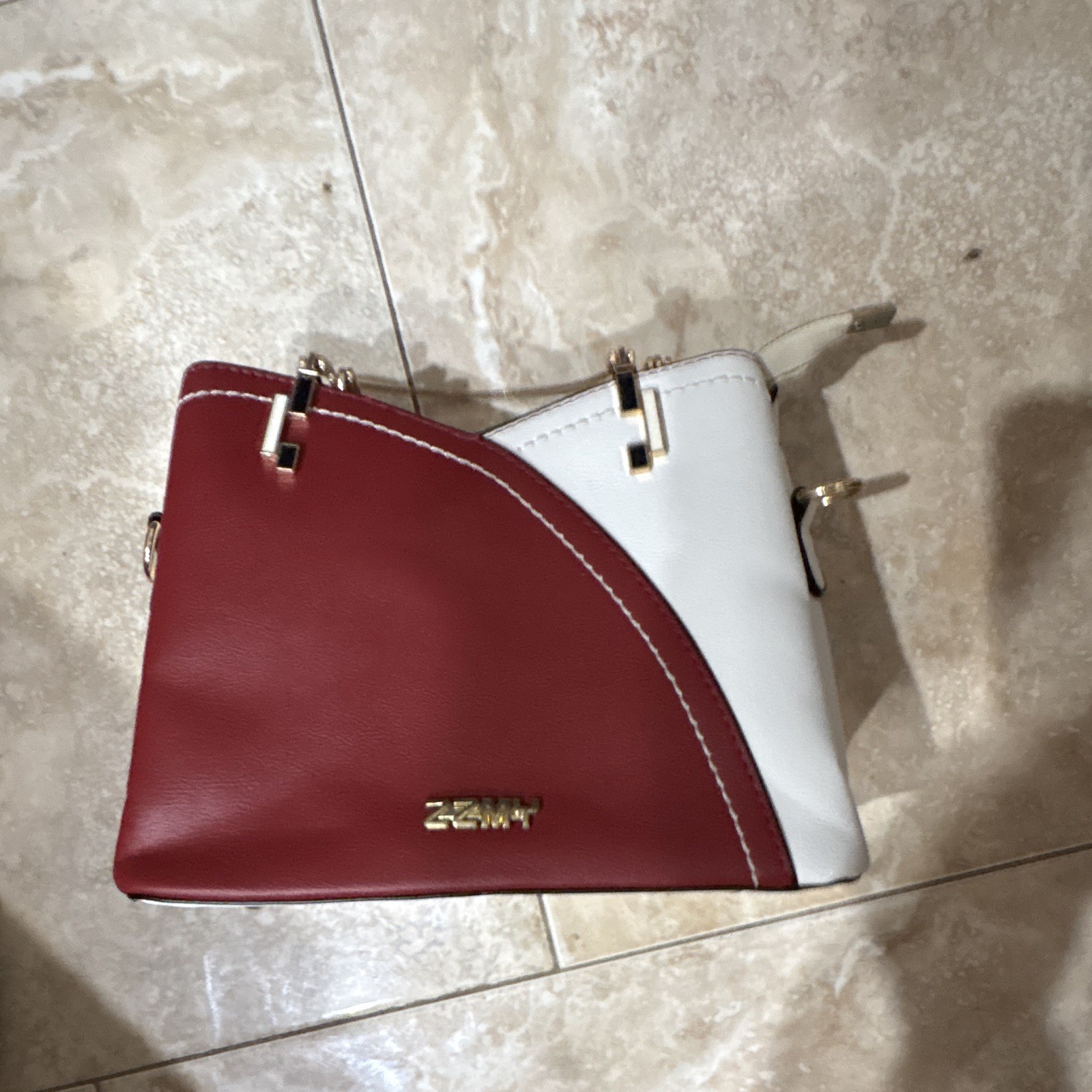 Zanity Women’s Burgundy & White Colorblock Top Handle Trapezoid Bag Gold