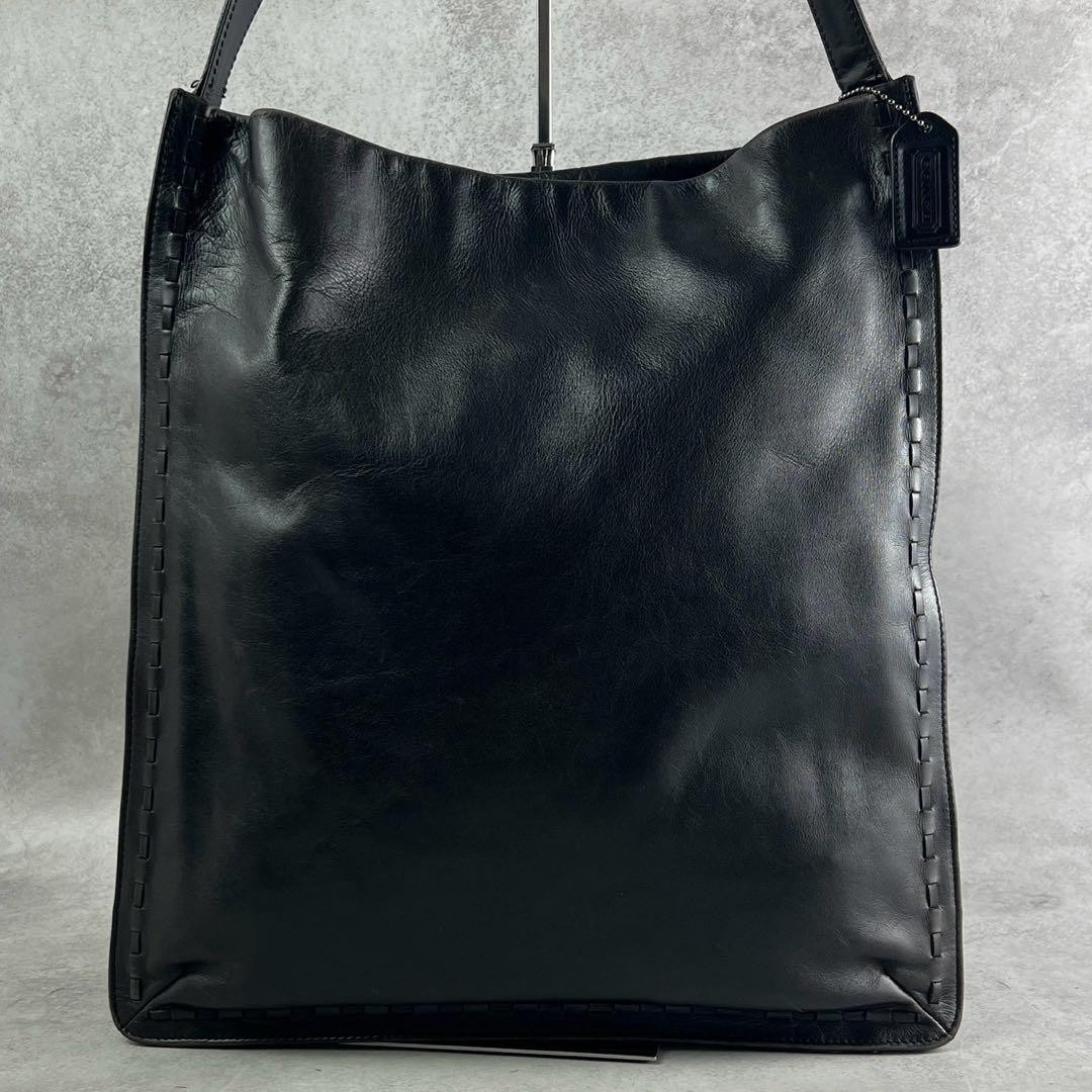 COACH Leather Shoulder Bag Black 14.2 x 12.6 x 2.4 inches Used