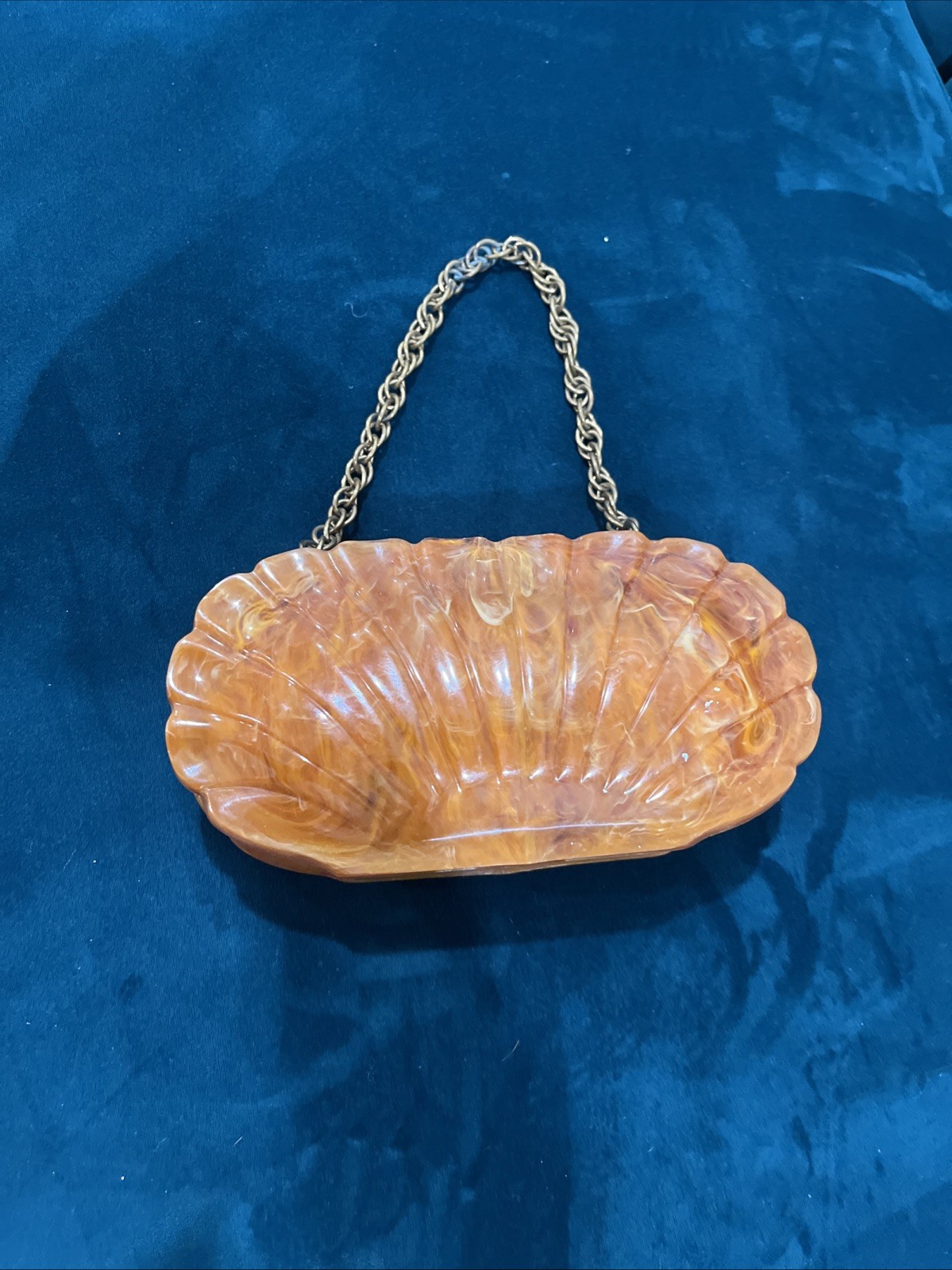 Vintage Bakelite/Lucite Hardy Shell Handbag Amber Tortoise Chain Clutch