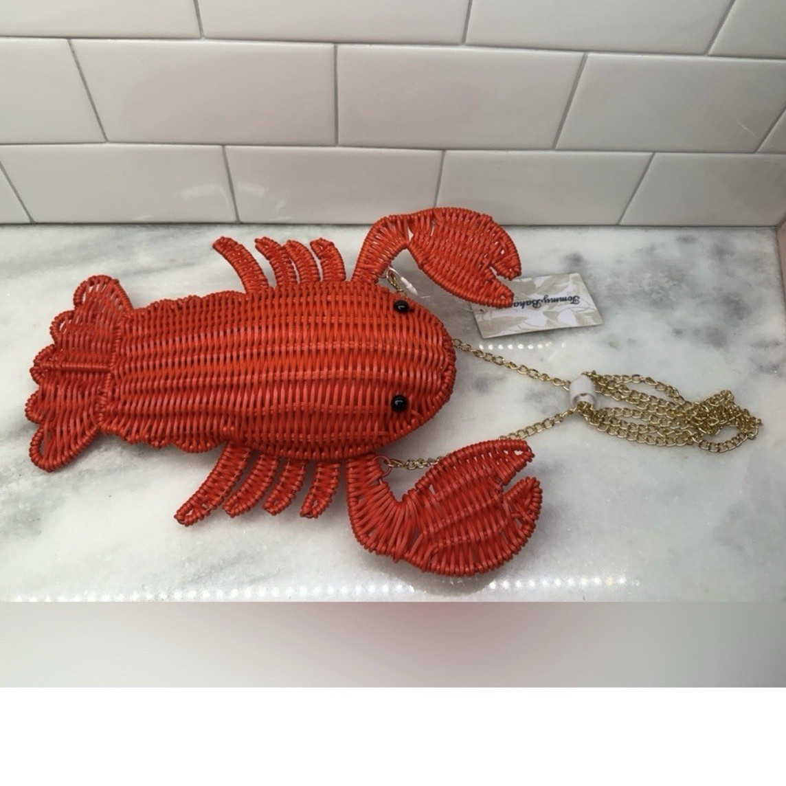 Tommy Bahama Red Woven Lobster Novelty Shoulder Bag Gold Chain Magnetic