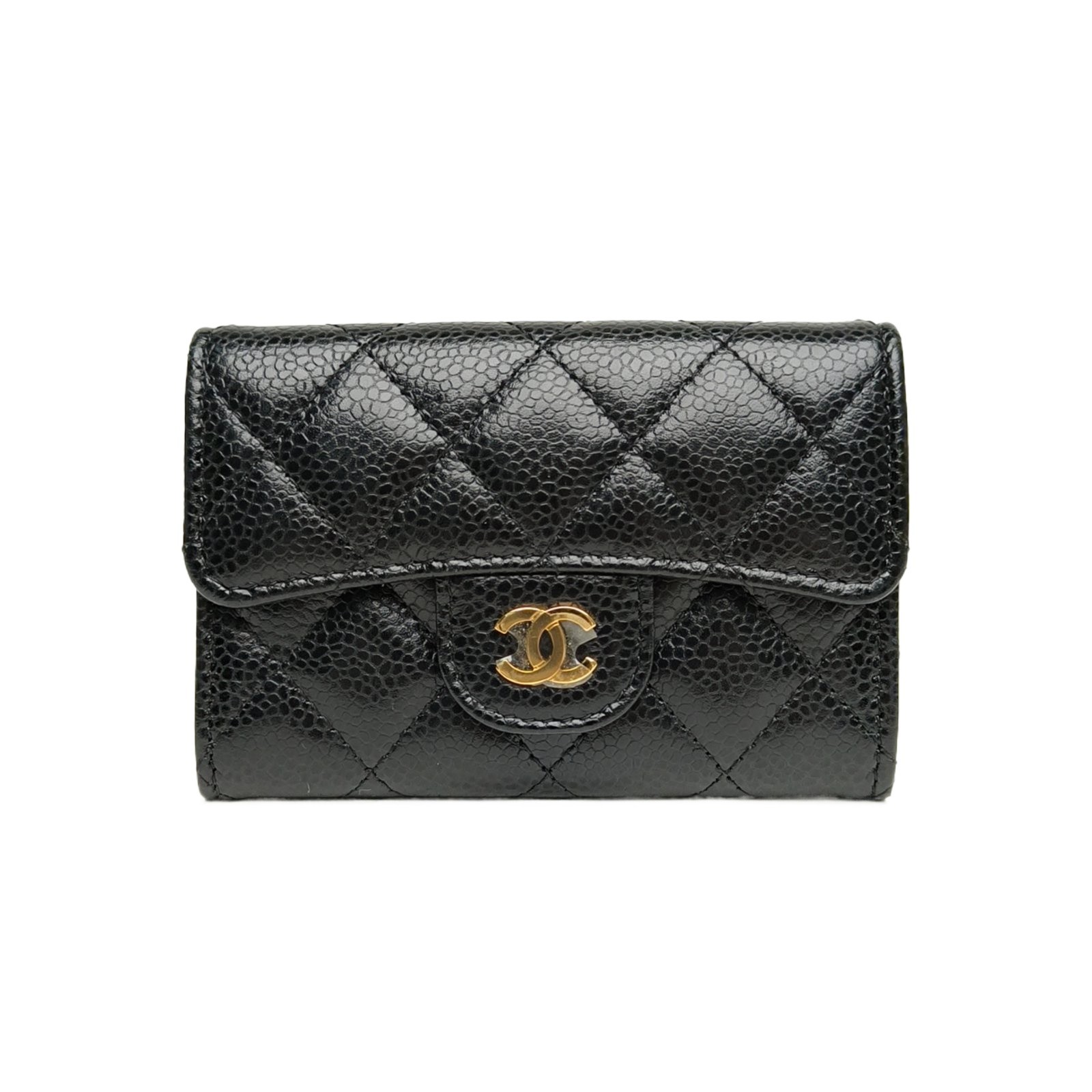 CHANEL CF Short Flap Wallet without Back Zipper 11.5cm Black Calfskin Card Case