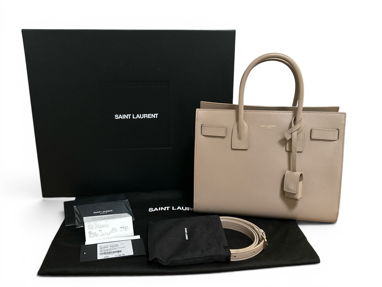 Saint Laurent YSL Dark Beige Sac De Jour Baby Bond Satchel Handbag W/ Box