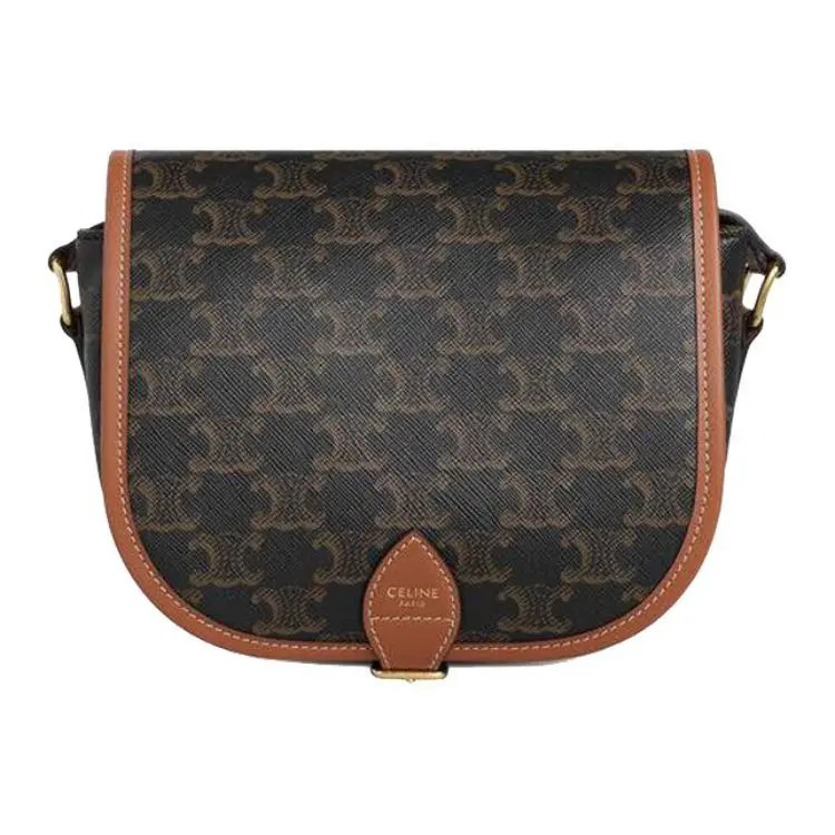 CELINE Folco Cowhide Saddle Shoulder Bag Medium Women’s Brown 7.3×3.1×6.7 in