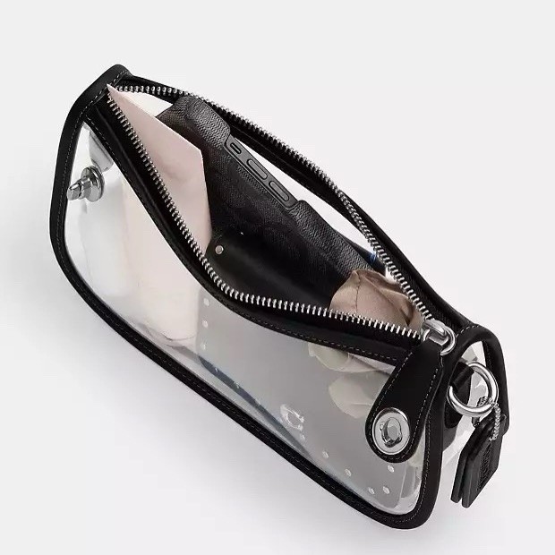 NWT Coach Stadium Swinger Bag Clear Coach with Dust Bag Silver/Black CBH13