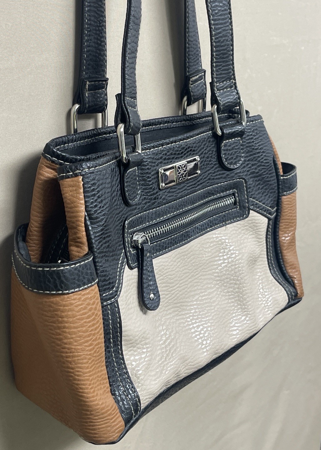 Time & Tru Pebbled Leather Satchel Double Handle Bag Handbag Shoulder Bag Purse