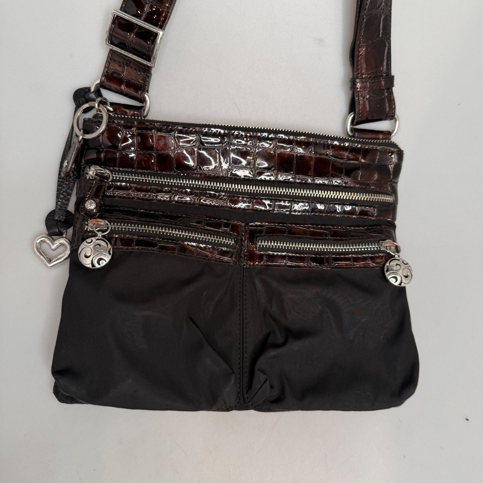 Brighton Brown Leather Alligator Embossed Crossbody Handbag E345145 Vintage