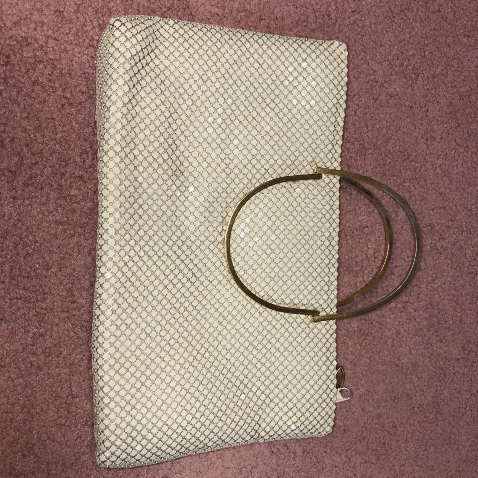 Vintage Bags By Marlo Handbag Evening Purse Off-White Metal Mesh Chain 11.5″