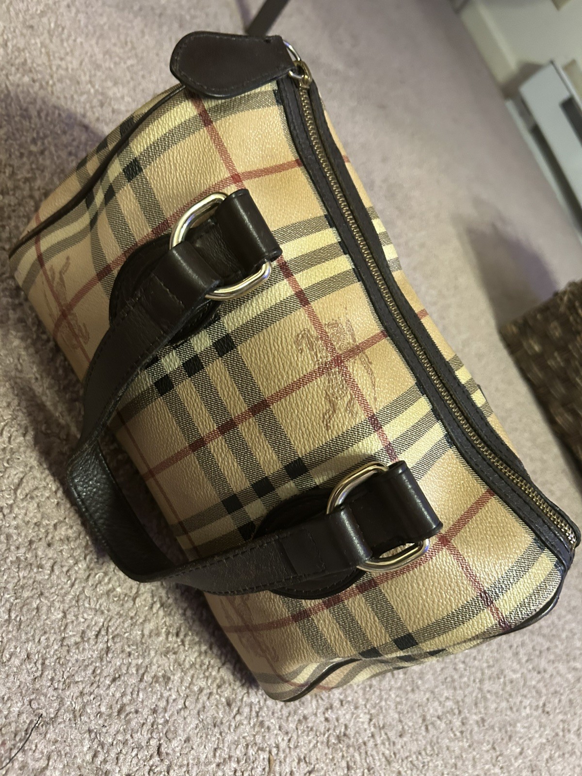 Authentic Burberry HaymarketCheck Bowling Boston Bag • Made in Italy • Vintage