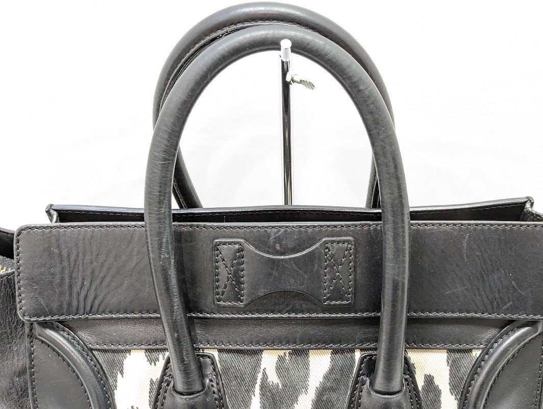 CELINE Luggage Mini Shopper Leather Tote Hand Bag Zebra Black Women’s Auth RARE