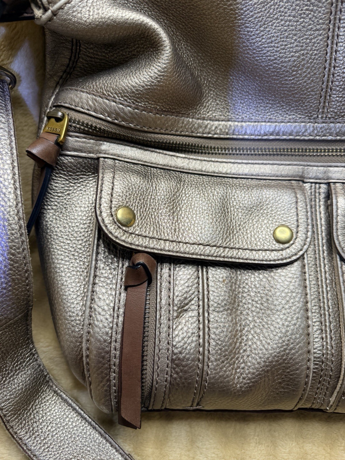 Fossil Morgan Crossbody Bag Purse Metallic Bronze Gold