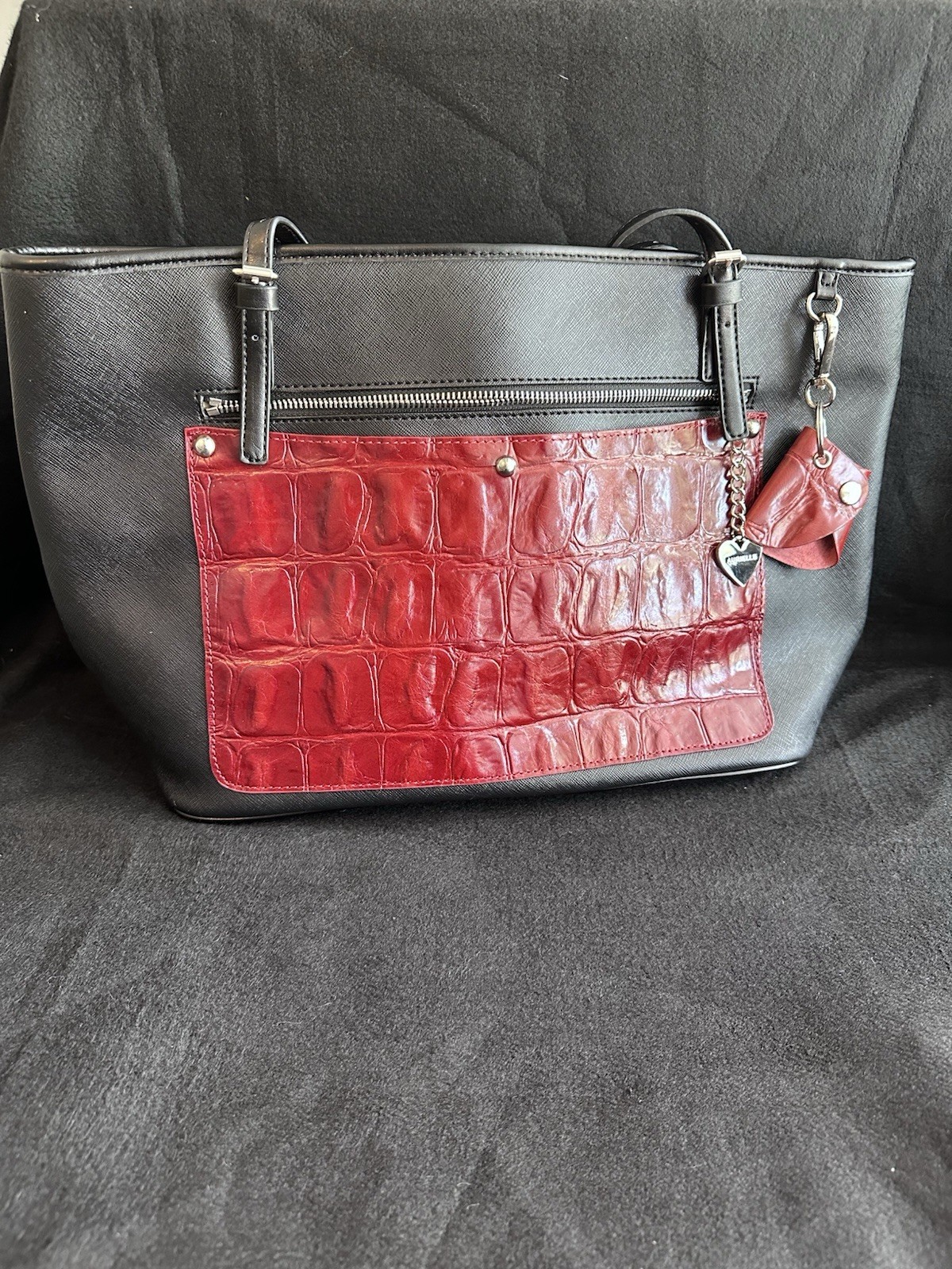 Aurielle Red & Black Reptile-Print Shoulder Bag – OS, Stylish Animal Pattern