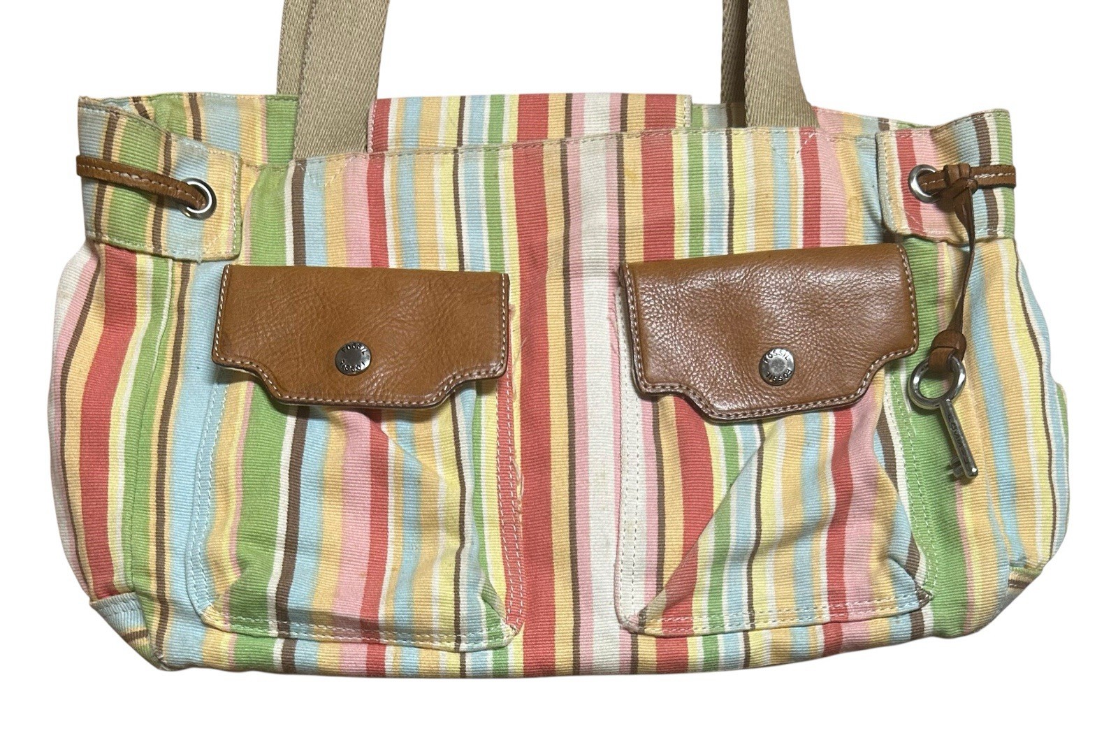 Vintage Fossil 1954 Canvas Striped Purse Women’s Shoulder Hand Bag Multicolor