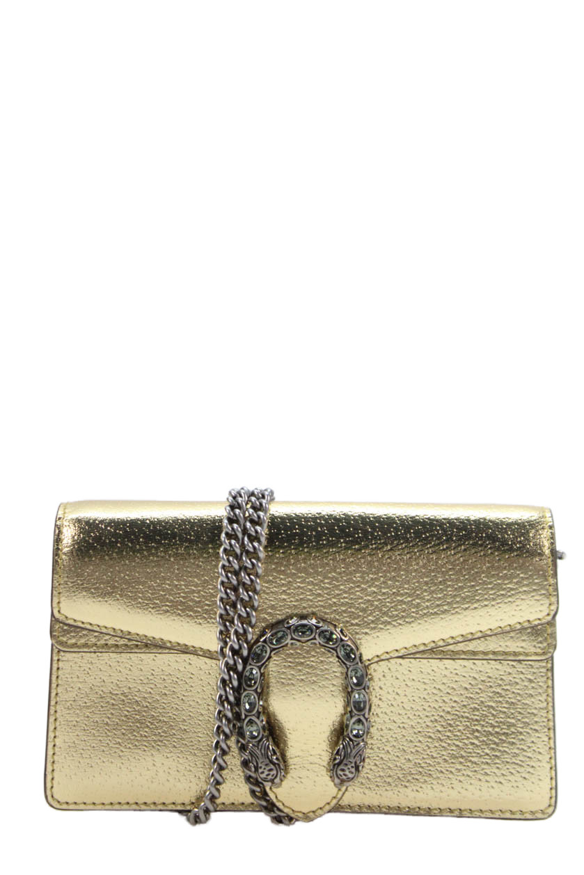 Gucci Womens Metallic Crystal Snake Dionysus Super Mini Handbag Gold Tone
