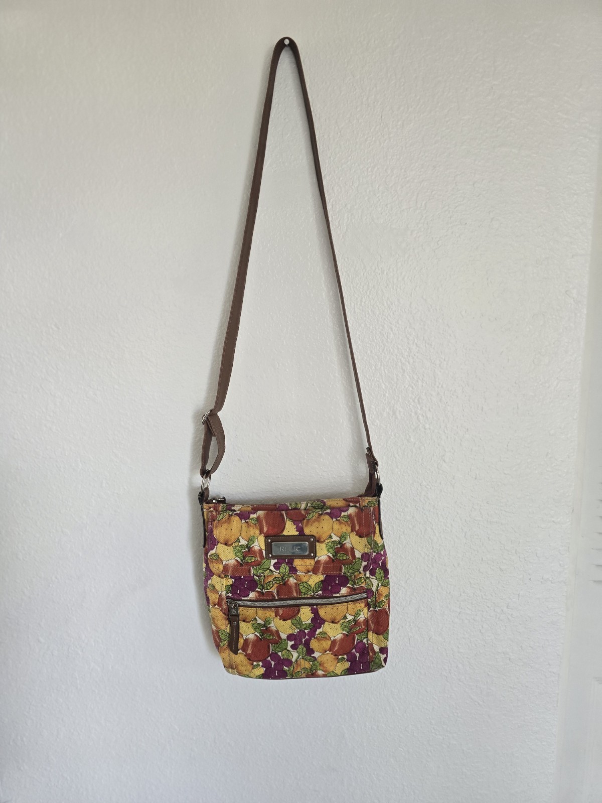Relic fruit print crossbody bag canvas purse 11 in. x 11 in.
