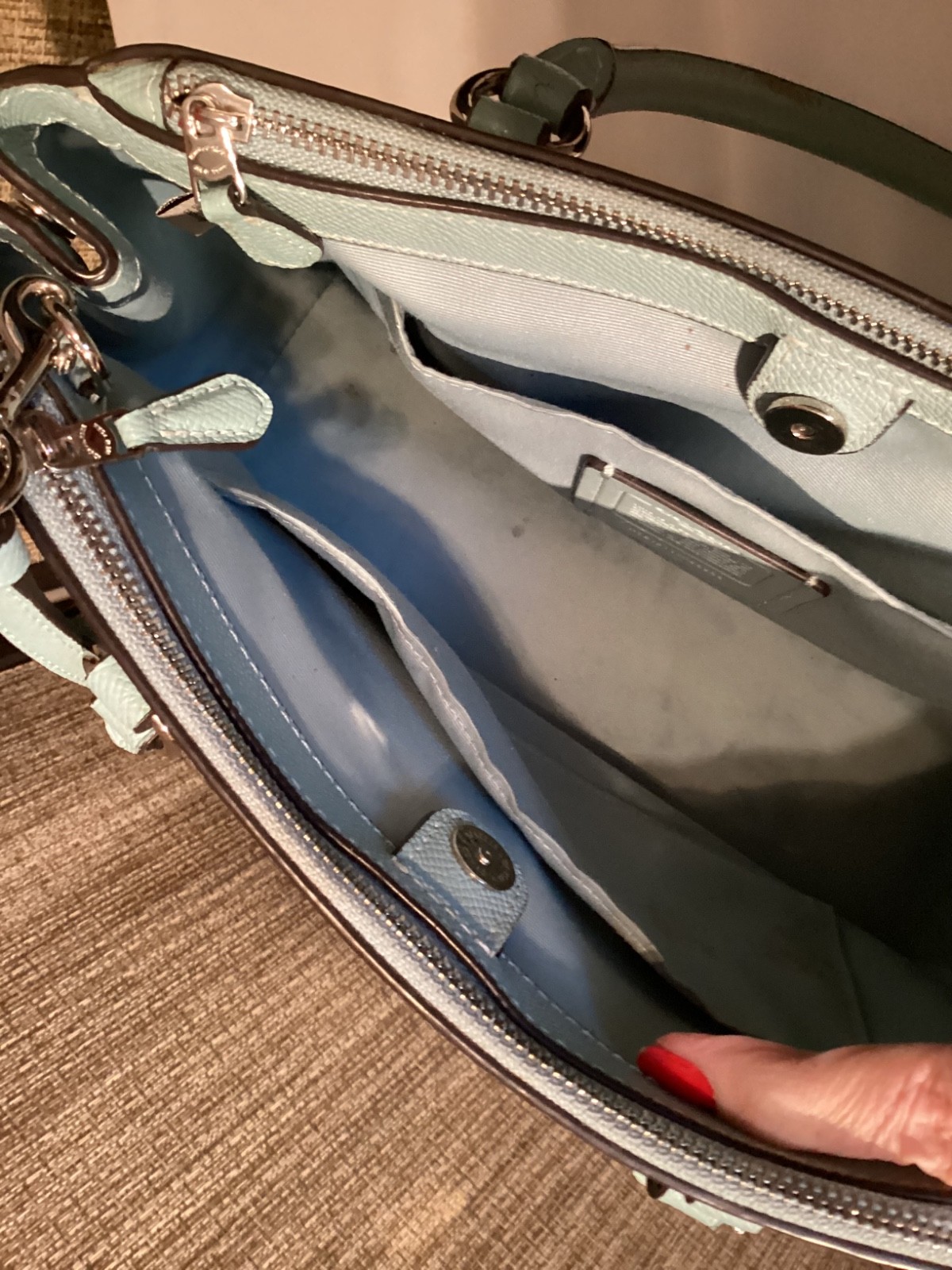 COACH Light Mint Green Surrey Saffiano Leather Satchel + Long Strap EUC