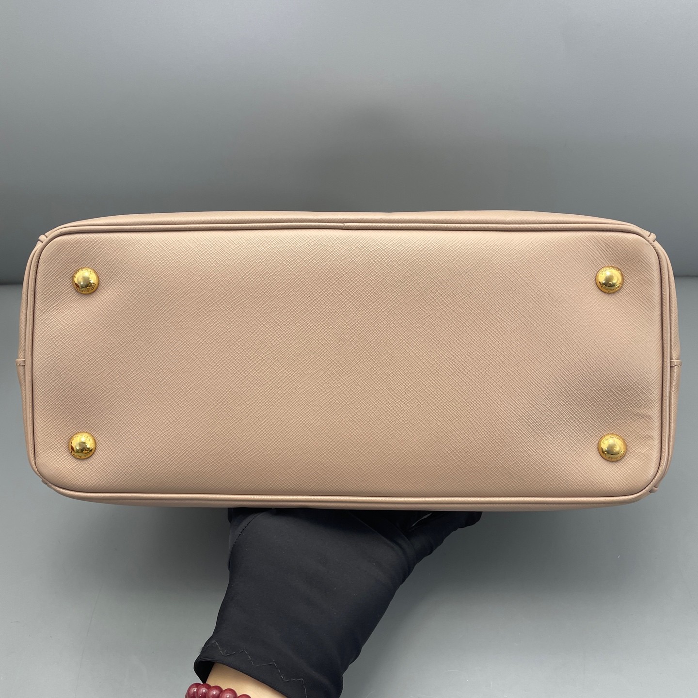 AUTH PRADA Galleria Medium Nude Pink Saffiano Leather Tote Handbag.