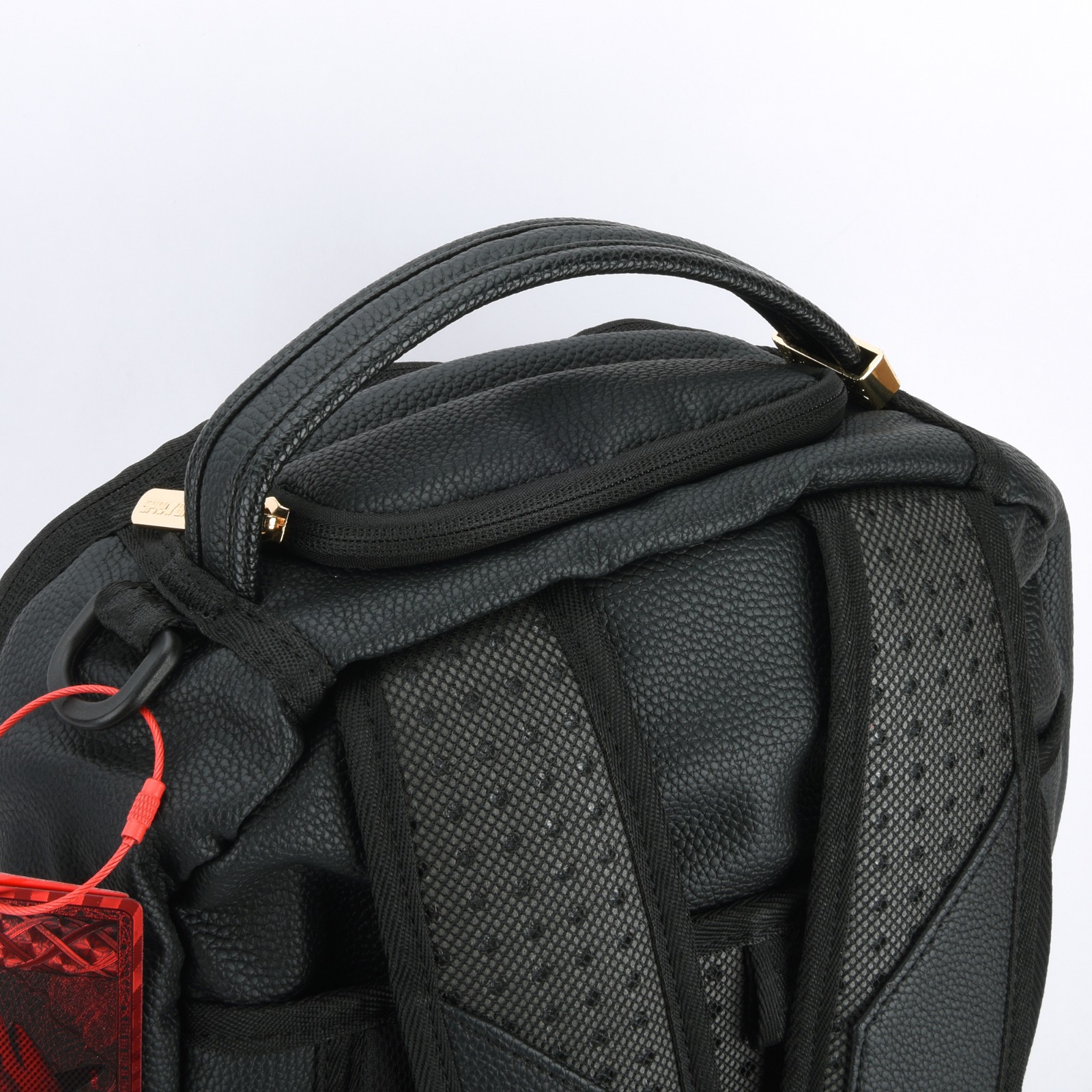 Sprayground Shark Central Gold DLXSV Leather Bag zipper Backpack Unisex Black