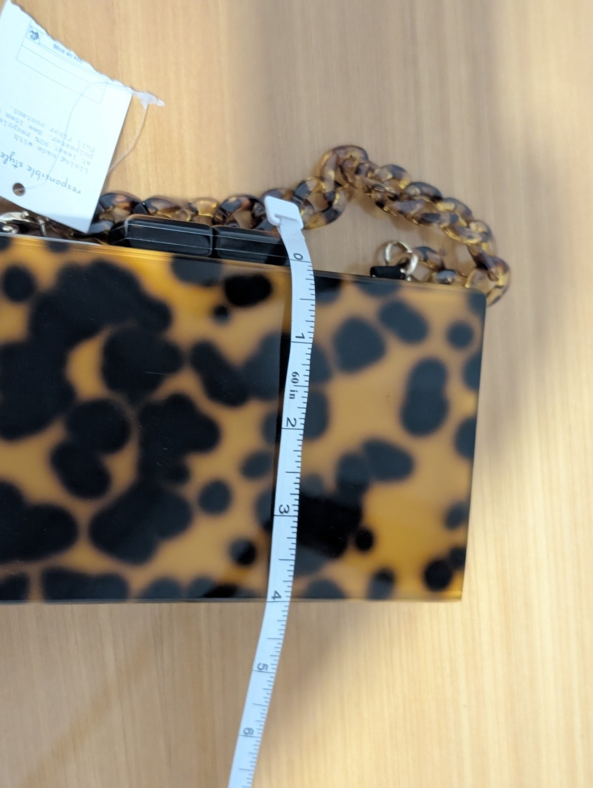 A New Day Acrylic Faux Tortoise Shell Clutch Purse Handbag Chain Handle 7″