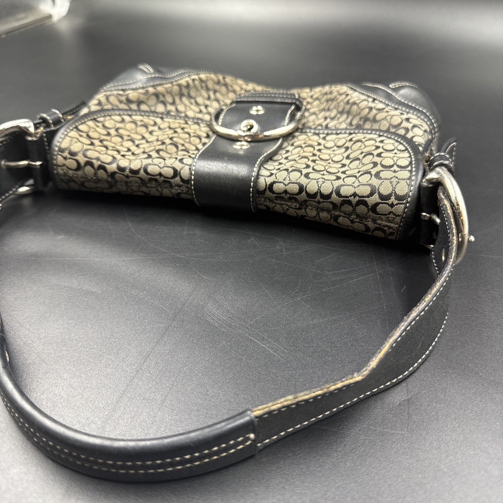 COACH 6818 Soho Signature Canvas Buckle Shoulder Bag Black Y2K