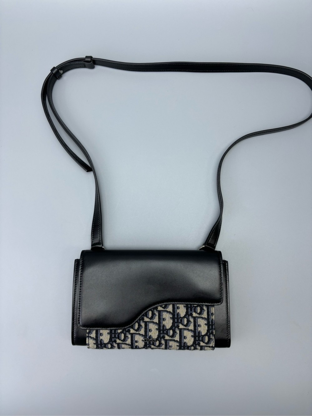 Dior Saddle jacquard fabric Oblique print oxhide shoulder crossbody bag black
