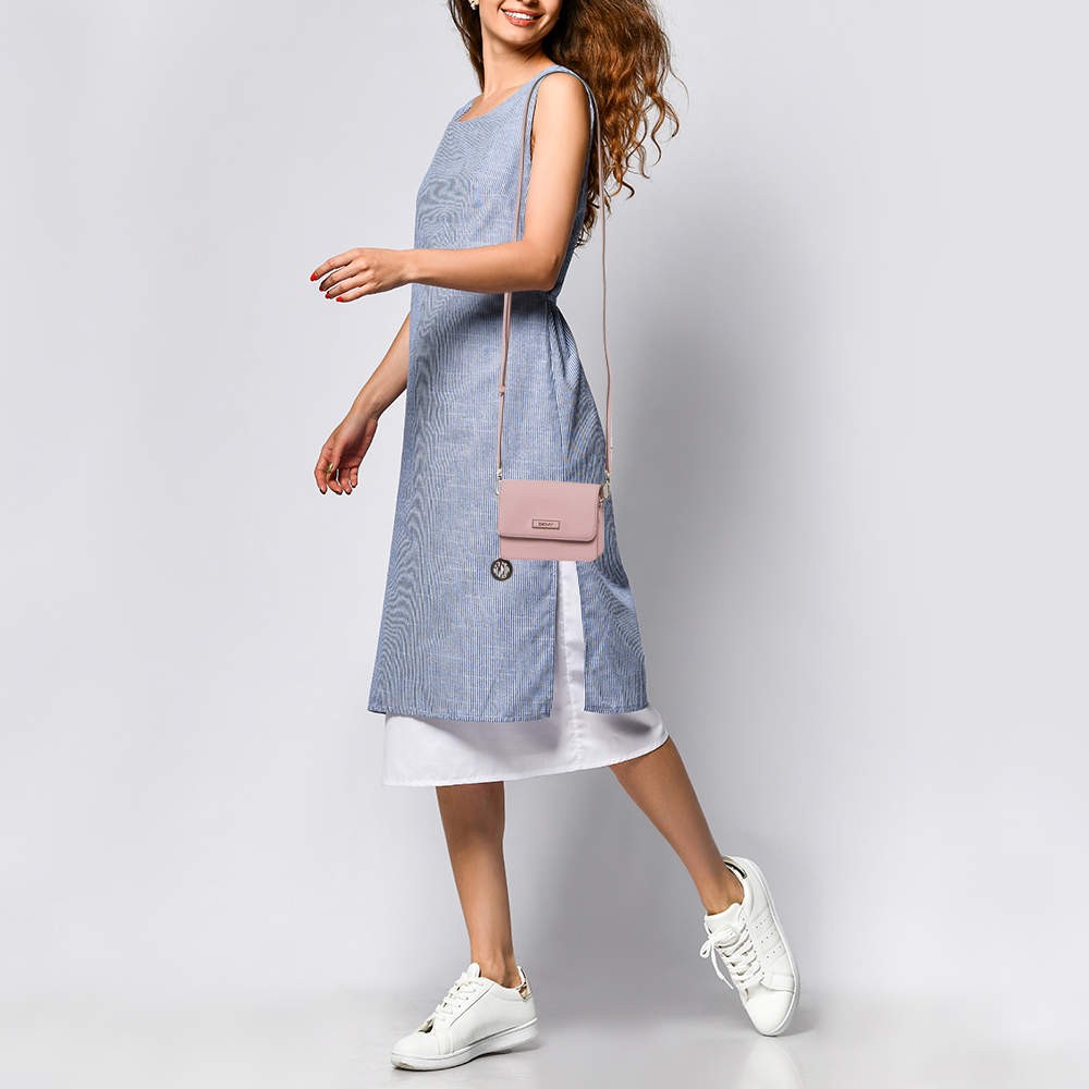 DKNY Light Pink Saffiano Leather Bryant Mini Crossbody Bag